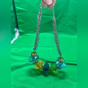 vintage blue, green, and aqua faceted glass crystal bead necklace.